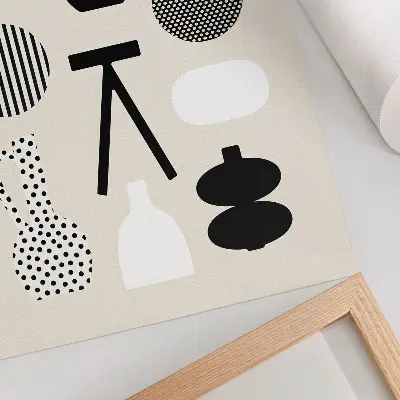 Nowoczesna grafika na płótnie czarne i białe geometryczne wzory na beżowym tle