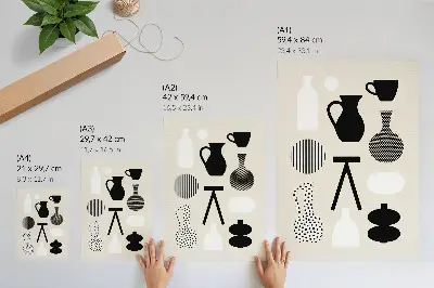 Nowoczesna grafika na płótnie czarne i białe geometryczne wzory na beżowym tle