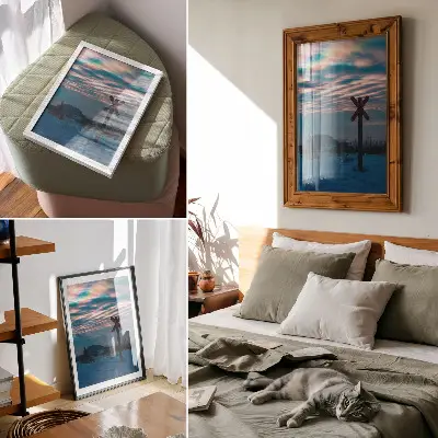 Plakat na płótnie nastrojowy pejzaż zimowy z kolorowymi chmurami i samotnym znakiem