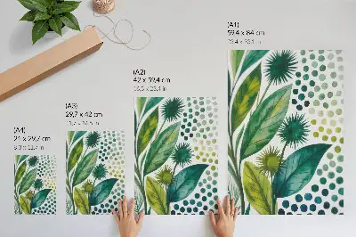 Nowoczesna grafika na płótnie z motywem zielonej natury w stylu boho z liśćmi i kropkami