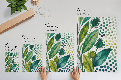 Nowoczesna grafika na płótnie Zielone liście kropki natura świeżość boho