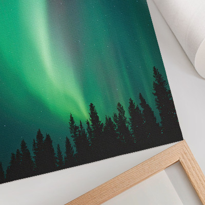 Plakat z teksturą płótna Zorza zieleń drzewa noc magiczna przyroda