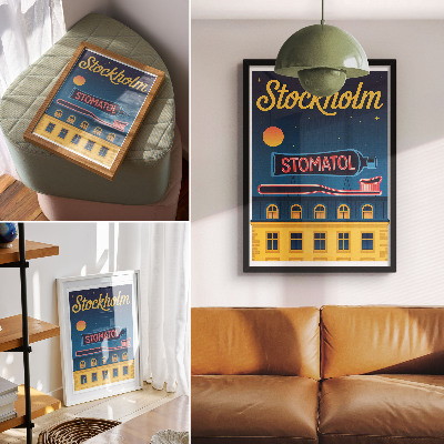 Plakat z teksturą płótna Neonowy napis nowoczesne budownictwo nocne światło
