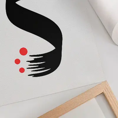 Nowoczesna grafika na płótnie czarny kształt z czerwonymi kołami na jasnym tle