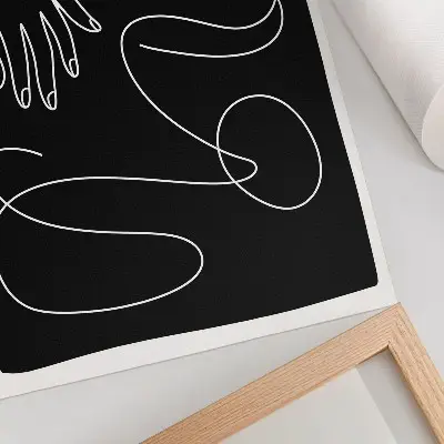 Plakat ścienny z motywem minimalistycznych czarno-białych krzywych linii w formie dłoni