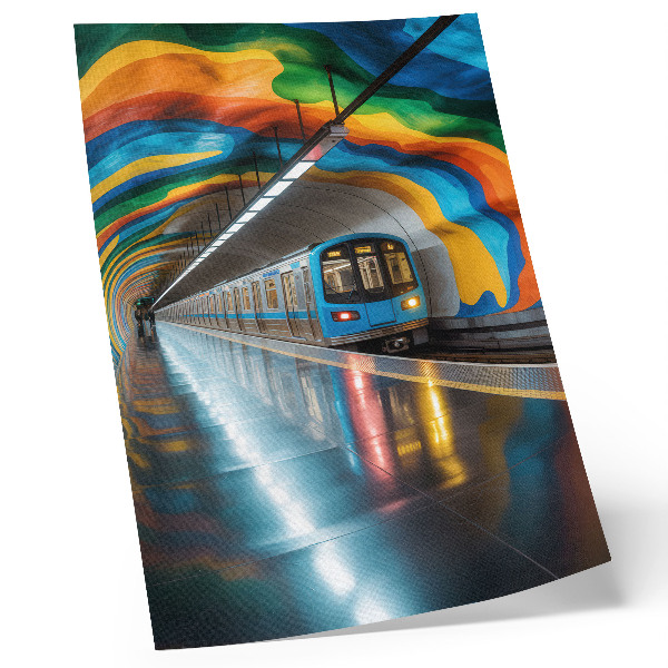 Plakat z teksturą płótna Metro i tęcza