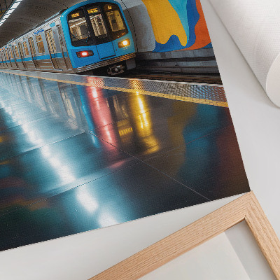 Plakat z teksturą płótna Energetyczne barwy tęczy sufit nad metrem
