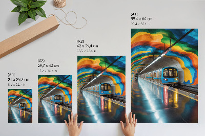 Plakat z teksturą płótna Metro i tęcza