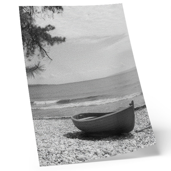 Nowoczesna grafika na płótnie Łódź na plaży fale niebo harmonia spokój
