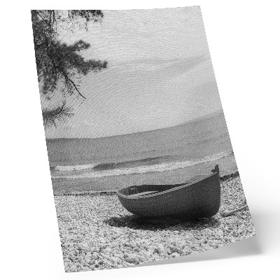 Nowoczesna grafika na płótnie Łódź na plaży fale niebo harmonia spokój