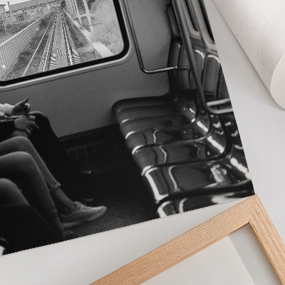 Plakat z teksturą płótna Czarno-biała fotografia wagonu pociągu