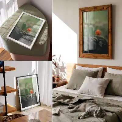 Plakat ścienny pomarańczowe jagody na zielonym tle