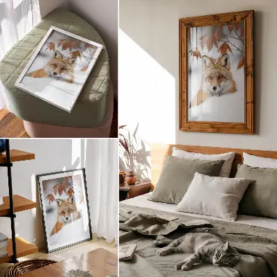 Plakat ścienny lis w zimowym pejzażu ukazujący naturalne piękno i kontrast