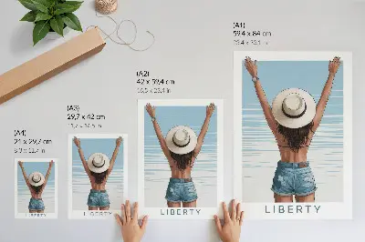 Plakat z teksturą płótna postać w kapeluszu na tle nieba symbolizująca wolność