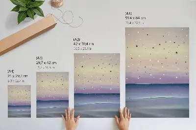 Plakat z teksturą płótna minimalistyczne fioletowe i granatowe niebo z kroplami