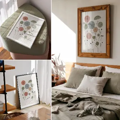 Plakat na płótnie z geometrycznymi kwiatami w pastelowych odcieniach