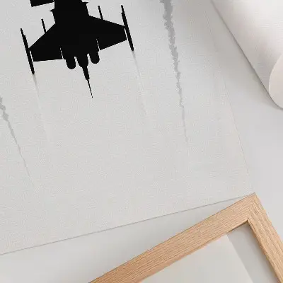 Plakat z teksturą płótna czarny samolot na białym tle w stylu minimalistycznym