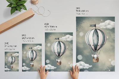 Plakat z teksturą płótna Balon z chmurkami delikatne odcienie szarości