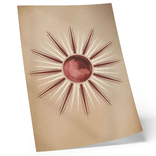 Plakat ścienny styl boho z motywem promiennego słońca w ciepłych tonacjach