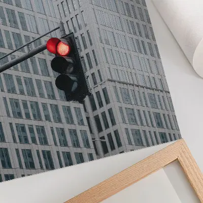 Plakat ścienny wysokie szklane wieżowce w odcieniach intensywnej czerwieni