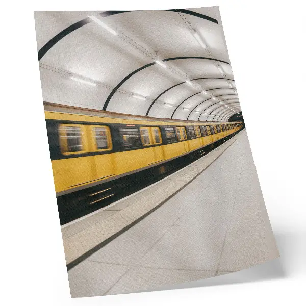 Plakat z teksturą płótna nowoczesne metro z łagodnymi liniami i dynamicznym wzorem
