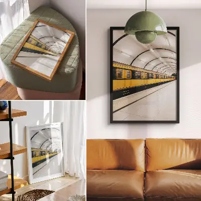 Plakat z teksturą płótna nowoczesne metro z łagodnymi liniami i dynamicznym wzorem