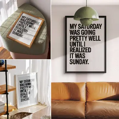 Plakat z teksturą płótna z typografią o dużym kontraście i humorystycznym przesłaniem