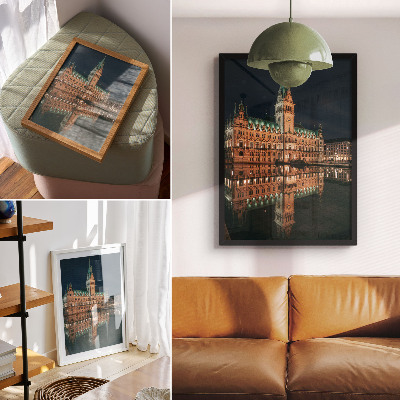 Nowoczesna grafika na płótnie Klasyczna architektura odbicie wieczorne światła