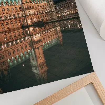 Nowoczesna grafika na płótnie klasyczna architektura z wieczornym odbiciem światła