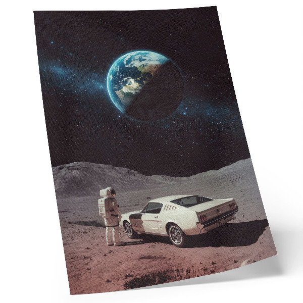 Plakat na płótnie Astronauta na księżycu samochód Ziemia gwiazdy