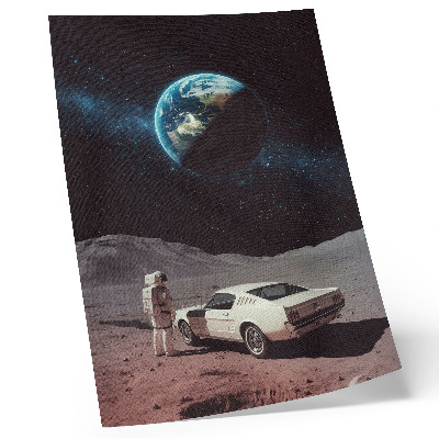 Plakat na płótnie Astronauta na księżycu samochód Ziemia gwiazdy