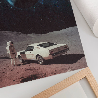 Plakat na płótnie Astronauta na księżycu samochód Ziemia gwiazdy