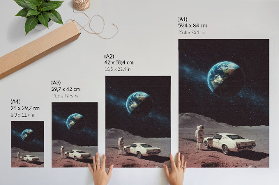 Plakat na płótnie Astronauta na księżycu samochód Ziemia gwiazdy