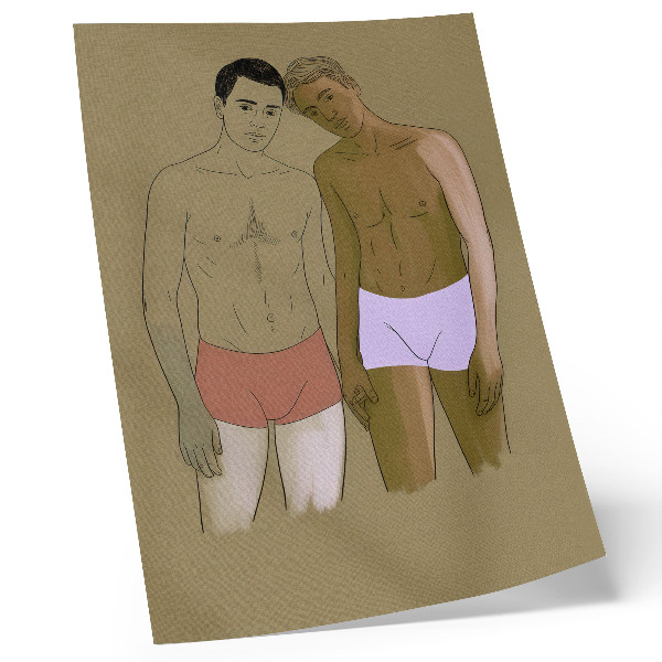 Plakat ścienny Ilustracja mężczyzn w bieliźnie w ciepłych kolorach