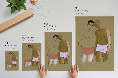 Plakat ścienny Ilustracja mężczyzn w bieliźnie w ciepłych kolorach