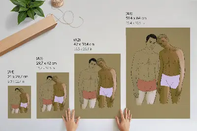 Plakat ścienny ilustracja przedstawiająca mężczyzn w bieliźnie w ciepłej tonacji kolorystycznej