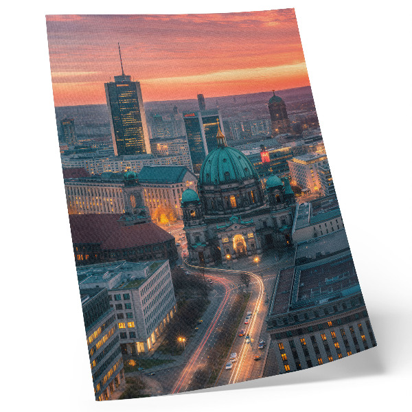 Nowoczesna grafika na płótnie Nowoczesne miasto wieczorem ciepła iluminacja