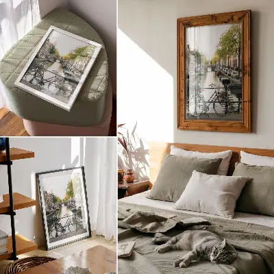 Plakat z teksturą płótna kanał rowerowy z motywem architektury i historii