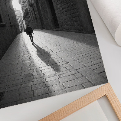 Plakat z teksturą płótna Czarno-biała fotografia uliczka architektura