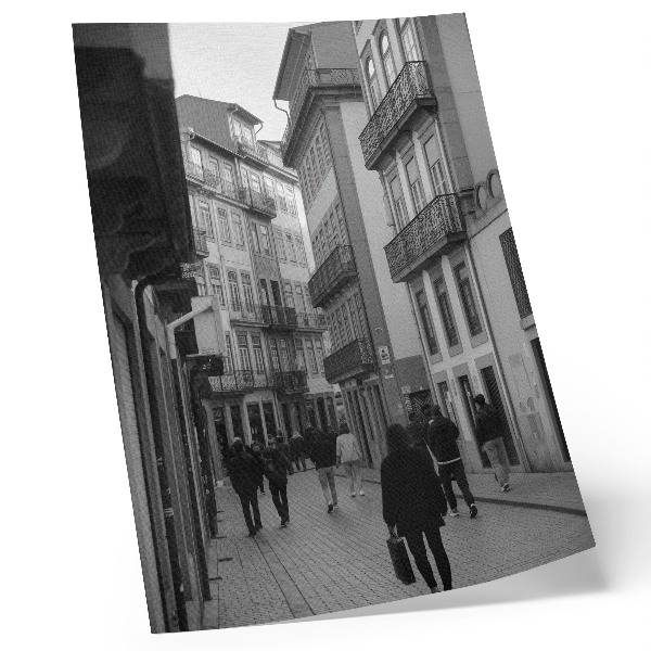 Plakat ścienny Ulica czarno-biała architektura ludzie