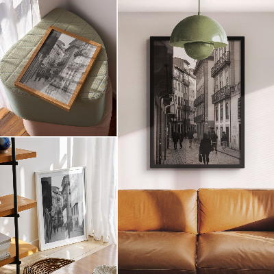 Plakat ścienny Ulica czarno-biała architektura ludzie