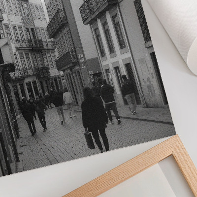 Plakat ścienny Ulica czarno-biała architektura ludzie