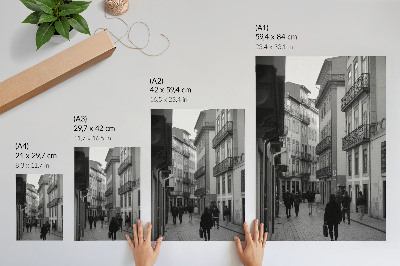 Plakat ścienny Ulica czarno-biała architektura ludzie
