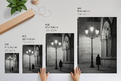 Nowoczesna grafika na płótnie Czarno-biała architektura z latarnią nocą