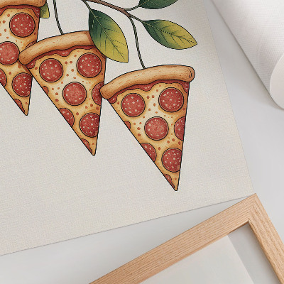 Nowoczesna grafika na płótnie Kawałki pizzy na gałęzi drzewa radosne barwy