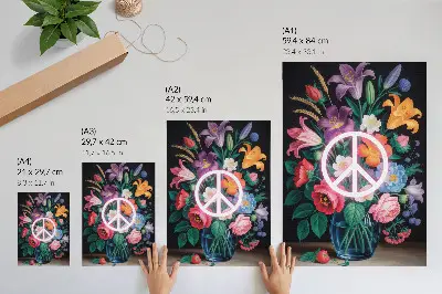 Plakat z teksturą płótna kolorowy bukiet kwiatów jako symbol pokoju