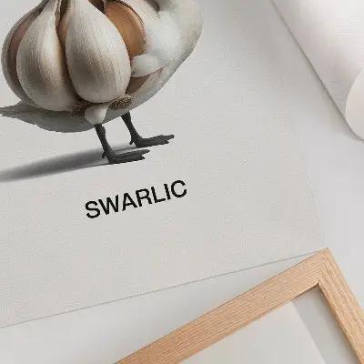 Łabędź połączony z czosnkiem surrealizm nowoczesna grafika na płótnie