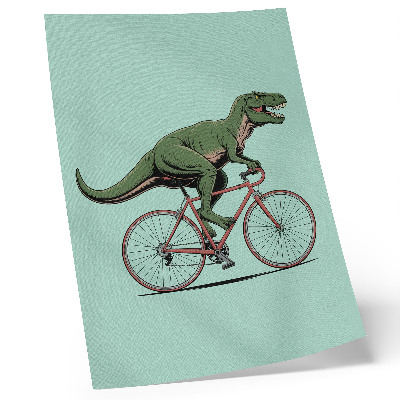 Plakat na płótnie Zielony dinozaur na rowerze turkusowe tło