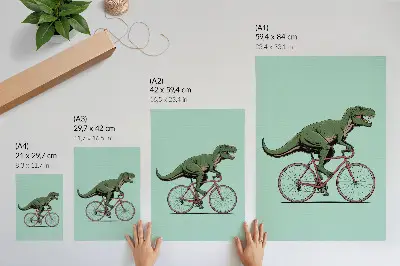 Plakat na płótnie zielony dinozaur na rowerze na turkusowym tle