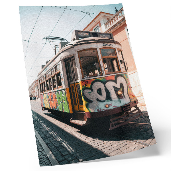 Plakat z teksturą płótna Tramwaj graffity
